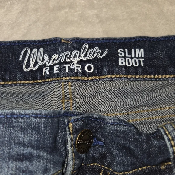 Wrangler Retro Slim Bootcut Jean Mens Dk Blue Denim Sz 36x34 Cowboy Ranch Rodeo - Picture 6 of 10